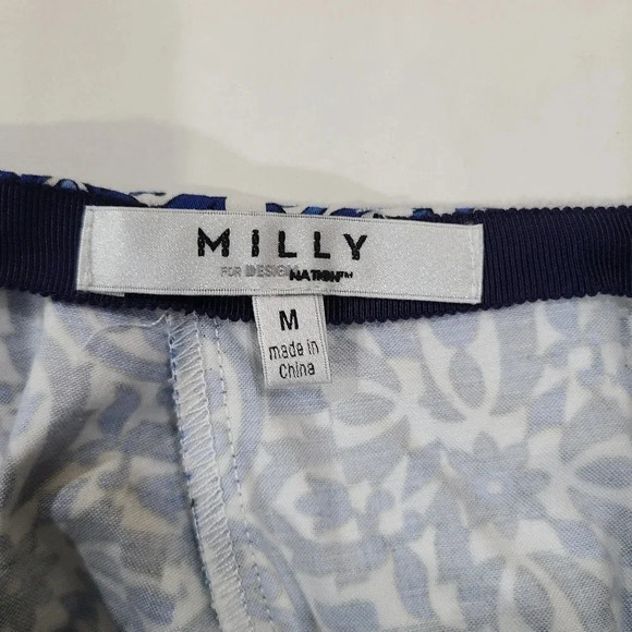 Milly Design Nation Skirt Womens Medium Blue Floral Side Zip Cotton Blend - Picture 6 of 7